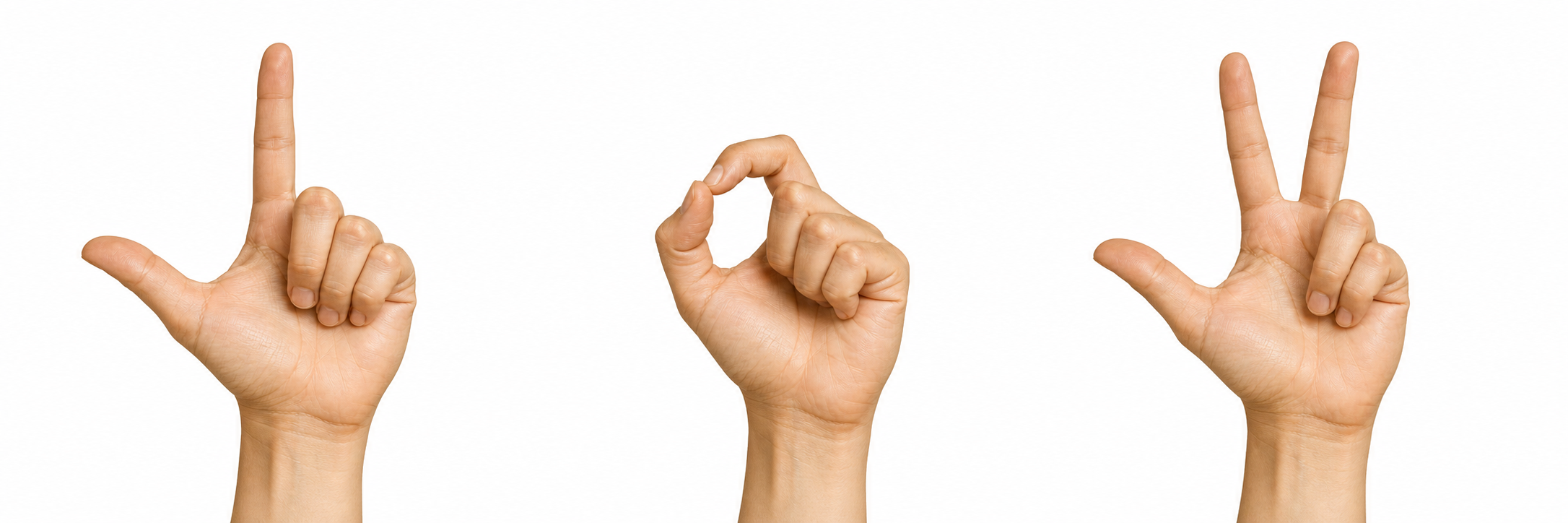 Point with your index finger, keeping your thumb apart and your other fingers curled.